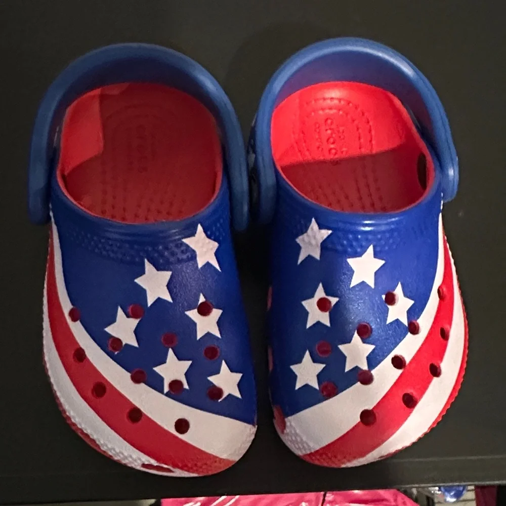 CROCS Kids' American Flag Water Clogs in Blue, Red, White